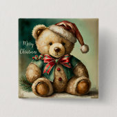 Oude Kerstmis Teddybeer Vierkante Button 5,1 Cm (Voorkant)