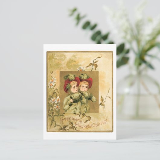 Oude kerstmis, tweeling feestdagenkaart (Staand voorkant)