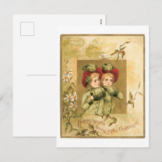 Oude kerstmis, tweeling feestdagenkaart (Voorkant / Achterkant)