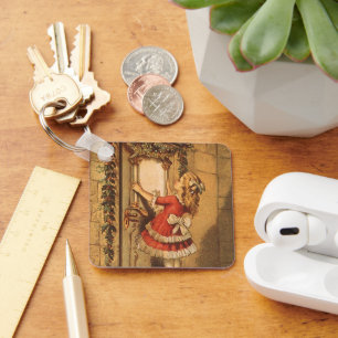 Oude Kerstmis Victoriaans meisje dat een krans oph Sleutelhanger