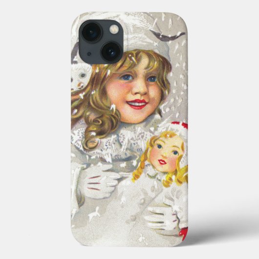 Oude Kerstmis Victoriaans Meisje met Pop in de Sne Case-Mate iPhone Case (Achterkant)
