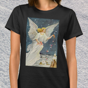 Oude Kerstmis Victoriaanse engel met sterrenrozen T-shirt