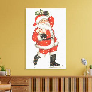 Oude Kerstmis Victoriaanse Kerstman IJsschaatser Canvas Afdruk