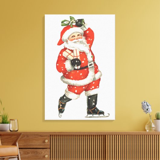 Oude Kerstmis Victoriaanse Kerstman IJsschaatser Canvas Afdruk (Insitu (Woonkamer))
