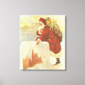 Oude Kerstmis Victoriaanse Kerstman in Schoorsteen Canvas Afdruk (Voorkant)