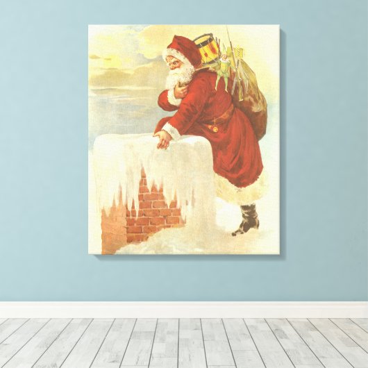 Oude Kerstmis Victoriaanse Kerstman in Schoorsteen Canvas Afdruk (Insitu (Houten vloer))