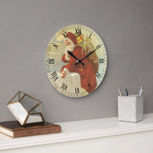 Oude Kerstmis Victoriaanse Kerstman in Schoorsteen Grote Klok