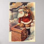 Oude Kerstmis Victoriaanse Kerstman in Schoorsteen Poster (Voorkant)