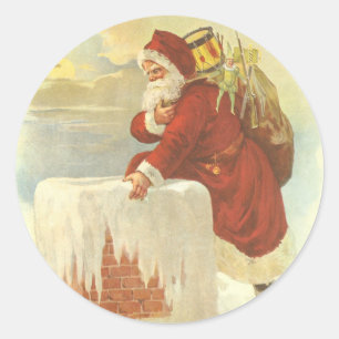 Oude Kerstmis Victoriaanse Kerstman in Schoorsteen Ronde Sticker