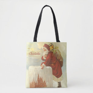 Oude Kerstmis Victoriaanse Kerstman in Schoorsteen Tote Bag