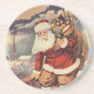 Oude Kerstmis Victoriaanse Kerstman in Schoorsteen Zandsteen Onderzetter
