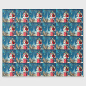 Oude Kerstmis Victoriaanse Kerstman op Schoorsteen Cadeaupapier (Vlak)