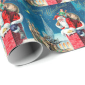 Oude Kerstmis Victoriaanse Kerstman op Schoorsteen Cadeaupapier (Rol Hoek)