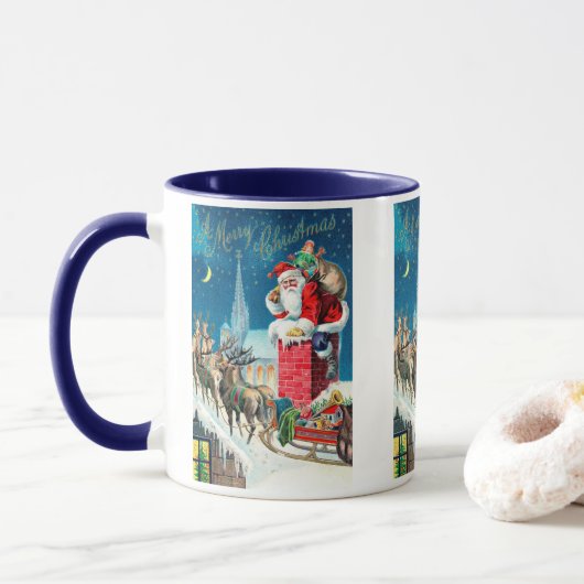 Oude Kerstmis Victoriaanse Kerstman op Schoorsteen Mok (Met donut)