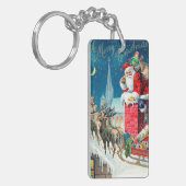 Oude Kerstmis Victoriaanse Kerstman op Schoorsteen Sleutelhanger (Voorkant Links)