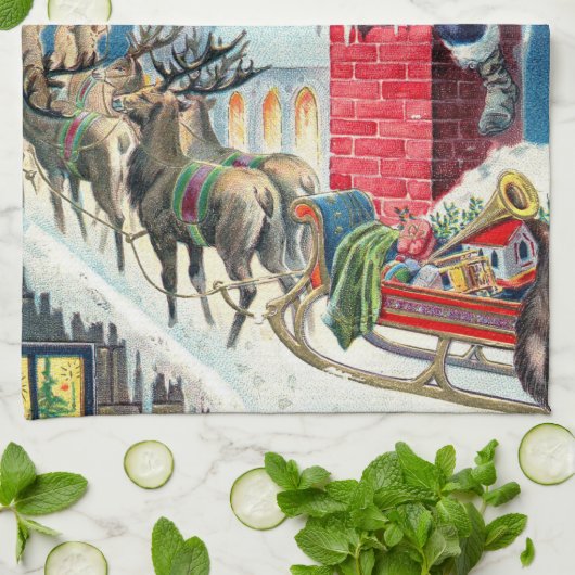 Oude Kerstmis Victoriaanse Kerstman op Schoorsteen Theedoek (Gevouwen)