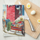Oude Kerstmis Victoriaanse Kerstman op Schoorsteen Theedoek (Quarter Fold)