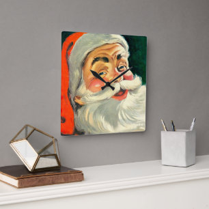 Oude Kerstmis, vrolijke retro 50's Kerstman Vierkante Klok