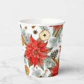 Oude Kerstmis Waterverf Rode Poinsettia Papieren Bekers (Links)