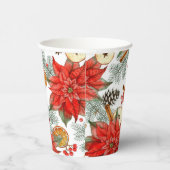 Oude Kerstmis Waterverf Rode Poinsettia Papieren Bekers (Rechts)