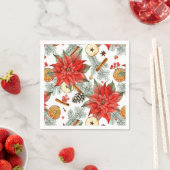 Oude Kerstmis Waterverf Rode Poinsettia Servet (Insitu)