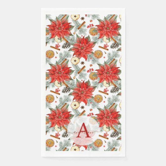 Oude Kerstmis Waterverf Rode Poinsettia Servet (Voorkant)