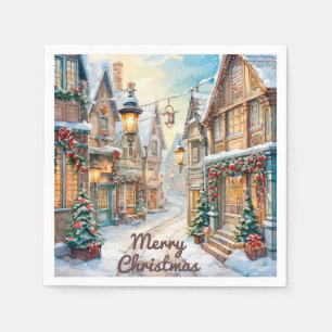 Oude Kerstmis Waterverf Sprookjesstraat Servet