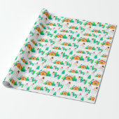 Oude Kerstmis Winter Sneeuwman Cottage Bomen  Cadeaupapier (Uitgerold)