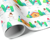 Oude Kerstmis Winter Sneeuwman Cottage Bomen  Cadeaupapier (Rol Hoek)