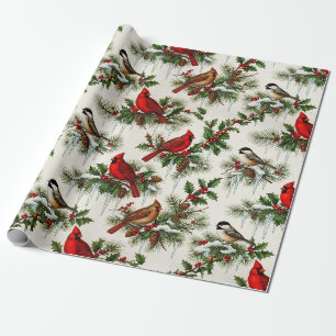 Oude Kerstmis Winter Vogels Cadeaupapier