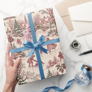 .Oude Kerstmis Winter Wonderland Schaatsen Cadeaupapier