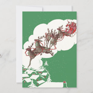 Oude Kerstnacht Retro Kerstman Uitnodiging