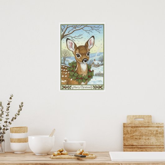 Oude kerstposter poster (Keuken)