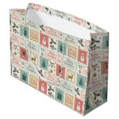 Oude kerstpostzegelpatroon groot cadeauzakje (Achterkant Gekanteld)