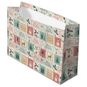 Oude kerstpostzegelpatroon groot cadeauzakje (Voorkant Gekanteld)