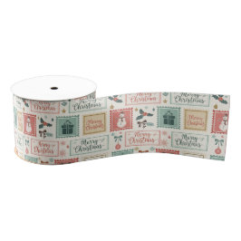 Oude kerstpostzegelpatroon grosgrain lint