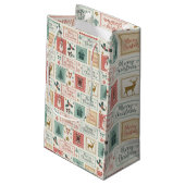 Oude kerstpostzegelpatroon klein cadeauzakje (Achterkant Gekanteld)