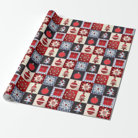 Oude kerstquilt met fashioned cadeaupapier (Uitgerold)