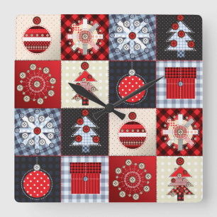 Oude kerstquilt met fashioned vierkante klok