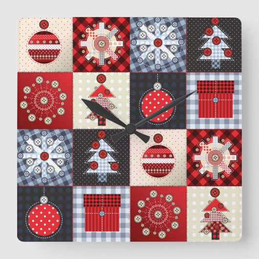 Oude kerstquilt met fashioned vierkante klok (Voorkant)