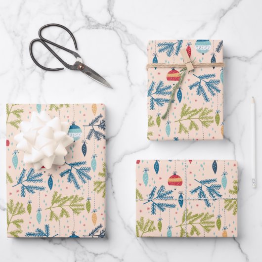 Oude kerstsieraden met fashioned kerstversieringen inpakpapier vel (Voorkant)