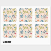 Oude kerstsieraden met fashioned kerstversieringen vierkante sticker (Vel)