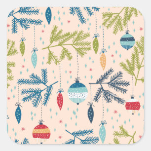 Oude kerstsieraden met fashioned kerstversieringen vierkante sticker
