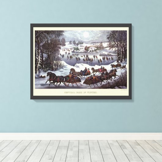 Oude Kerstsleeën, Central Park in de Winter Canvas Afdruk (Insitu (Houten vloer))