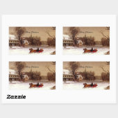 Oude kerstsmallijster, wintersceen rechthoekige sticker (Vel)