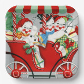 Oude kerstsneeuwfamilie papieren bordje (Voorkant)