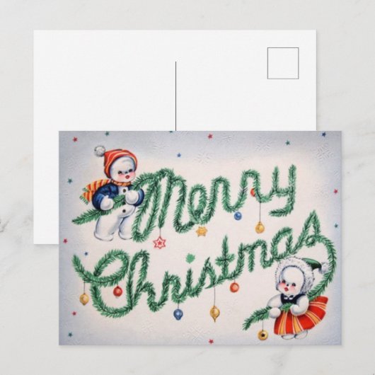 Oude kerstsneeuwman feestdagenkaart (Voorkant / Achterkant)