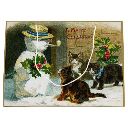 Oude kerstsneeuwpoppen Holiday Groot Cadeauzakje (Voorkant)