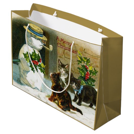 Oude kerstsneeuwpoppen Holiday Groot Cadeauzakje (Achterkant Gekanteld)