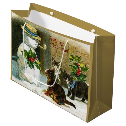 Oude kerstsneeuwpoppen Holiday Groot Cadeauzakje (Voorkant Gekanteld)